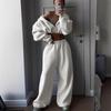 Womens 2025 Fall Long Sleeve Casual Streetwear Tracksuit Set Pure Color Hoodie Pants
