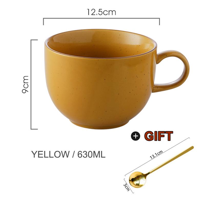 630ML Keramik-Kaffeetasse mit Henkel für Joghurt Porzellan Milchbecher Goldener Rührlöffel Spülmaschinenfest