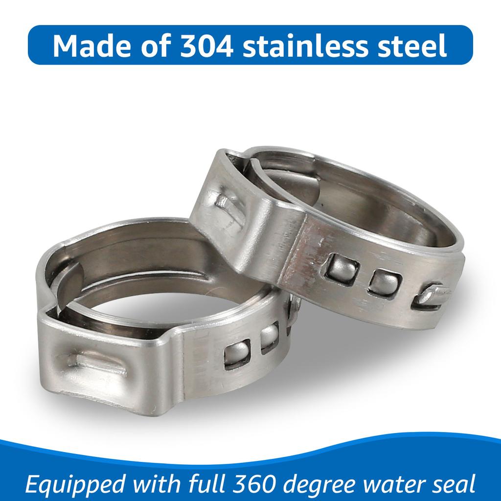 100Pcs 1/2-Inch Pex Cinch Clamp Rings 304 Stainless Steel  PEX Crimp Rings Heavy Duty Fitting Clamps for Sealing Kinds of Hose