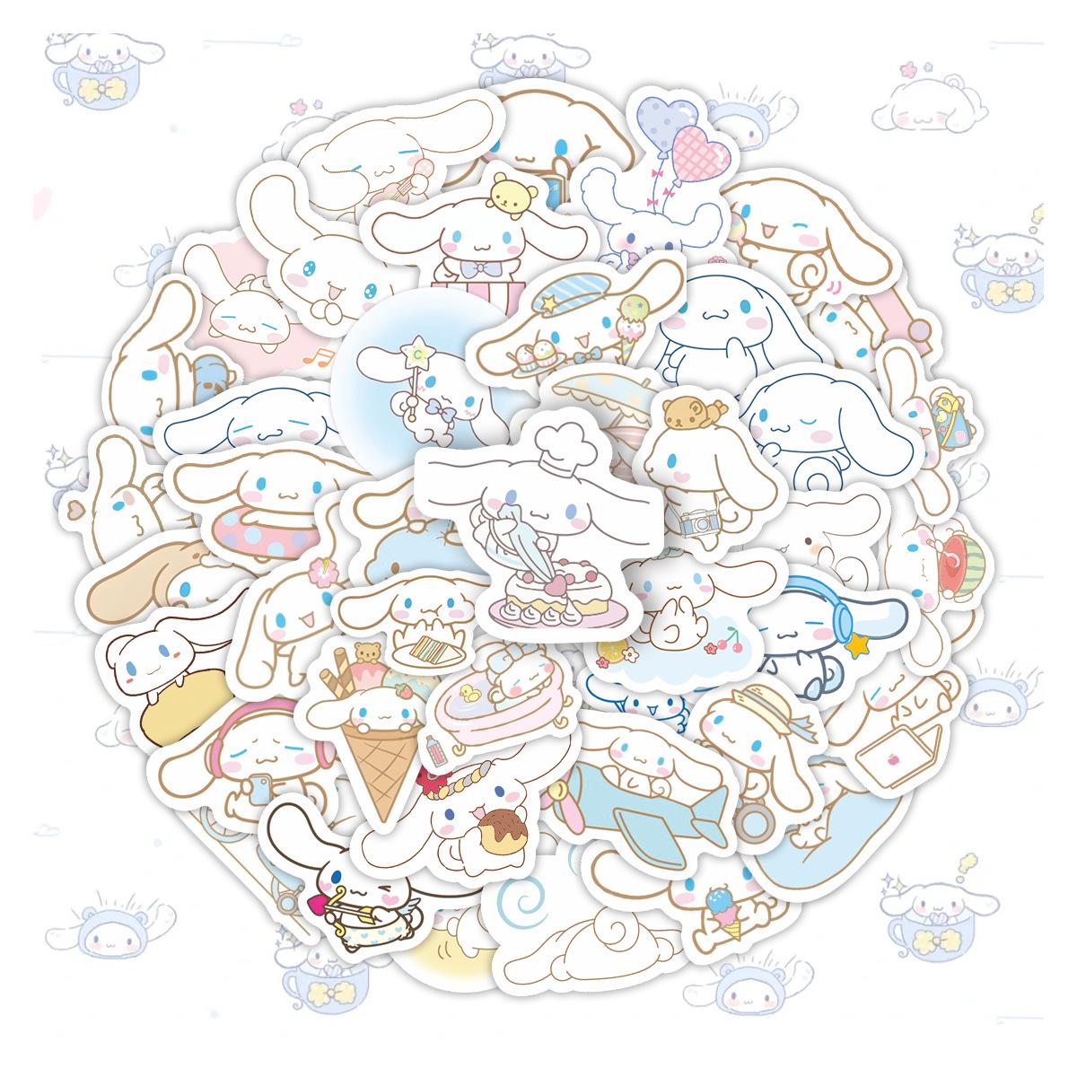 Sanrio Cinnamoroll Cartoon Character Sticker Set: 64 Decorative Stickers for Children s Pencil Cases, Notebooks, Water Cups, and Mobile Phones