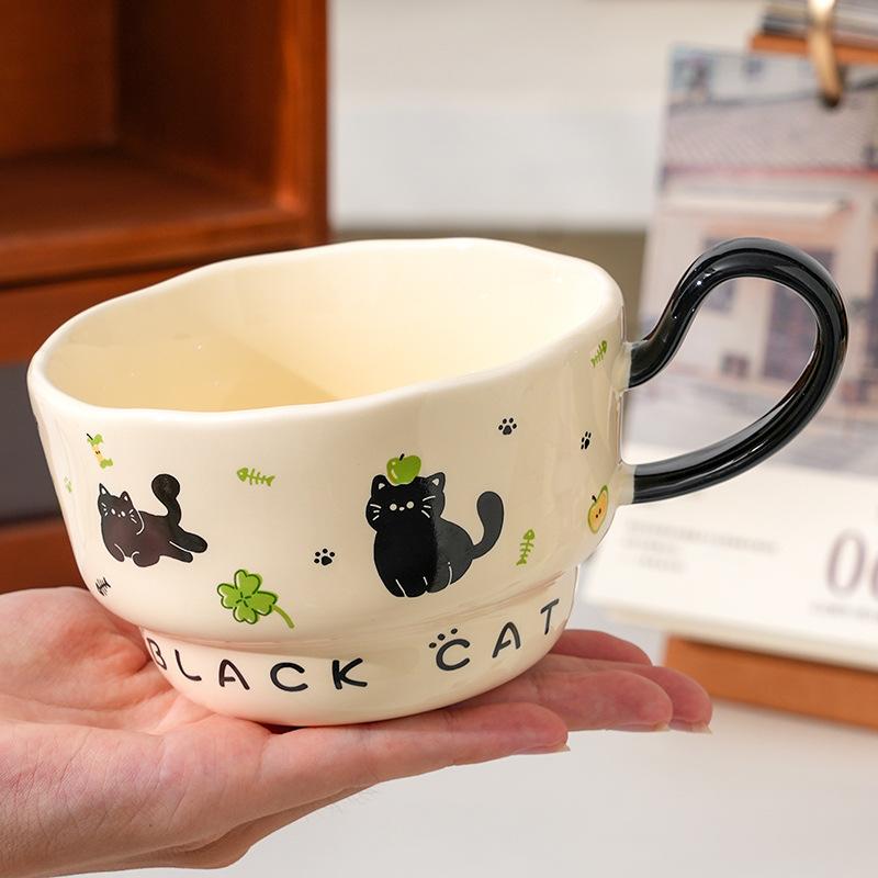 Creative Little Black Cat Ceramic Cup with Spoon for Home Use Large Capacity Office Couple Cup High Value Souvenir Gift Mug