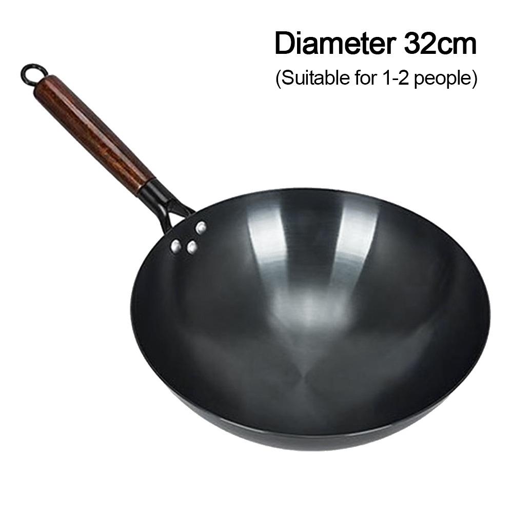 

Traditional Without Ear Chinese Seasoning Iron Wok Wooden Handle Non-stick Cast Iron Pot Uncoated Cooking Wok Home Cooking