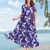 Women Casual Loose Bohemian Floral Dress Short Sleeve Long Maxi Summer Beach Swing Dress