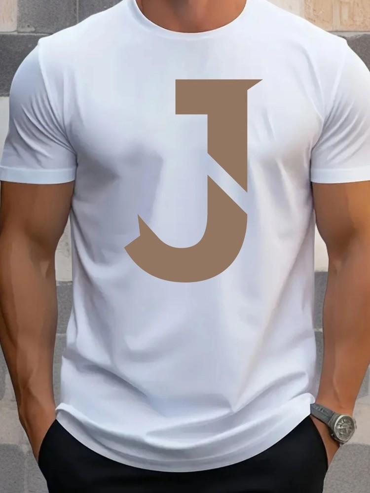 

Breathable Polyester Men s Casual Street Style T-Shirt with Bold Letter J Graphi XL