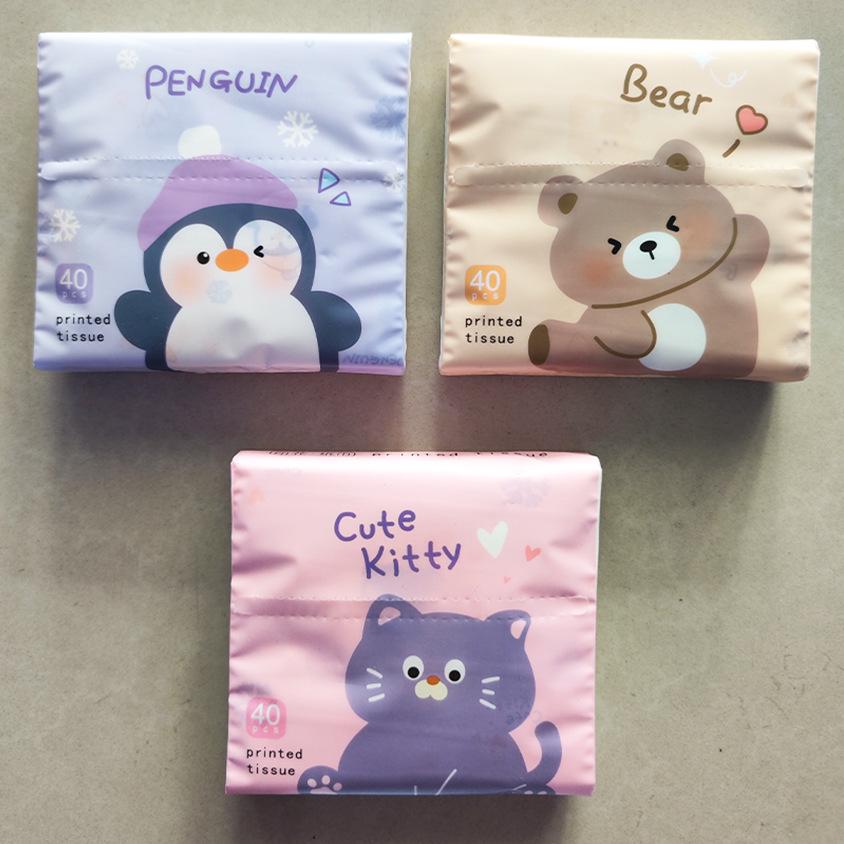 Forest Kiss Portable Pocket Tissue Pack, 40 Sheets, Student Print Facial Tissue