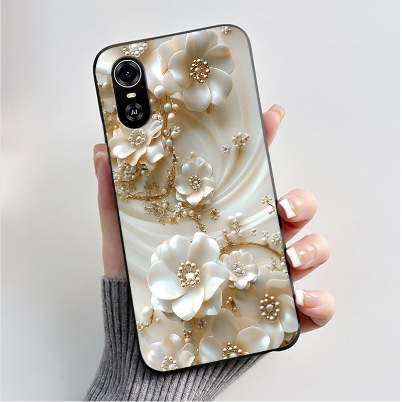 For ZTE Blade A33S Phone Cases Soft Silicone Back Cover For ZTE Blade A 33 S Case Fashion Flower Black TPU Shell Coque A33S Capa