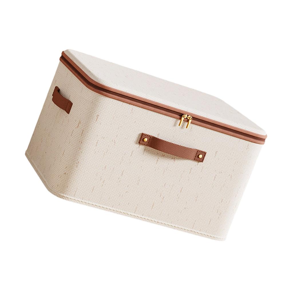 Breathable Cotton Linen Storage Box With Zippered Dustproof Lid For Clothes Bedding Home Organization Supplies