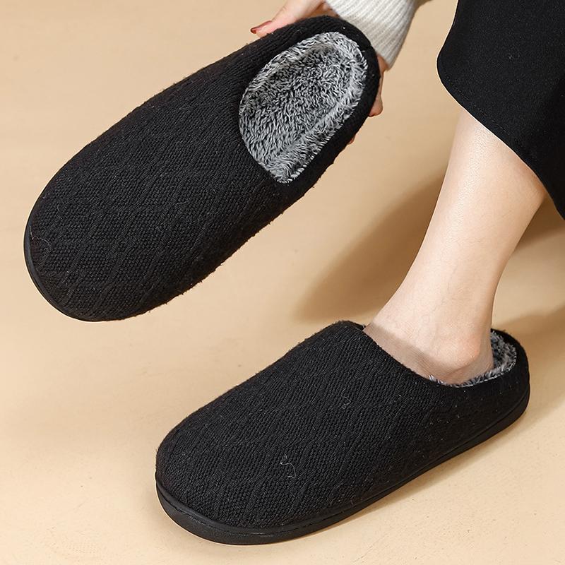 Fashion Indoor Knitted Warm Cotton Slippers Women Comfort Faux Fur Cotton Slippers Woman Autumn Winter Slip On Round Toe Fur Slides Lady