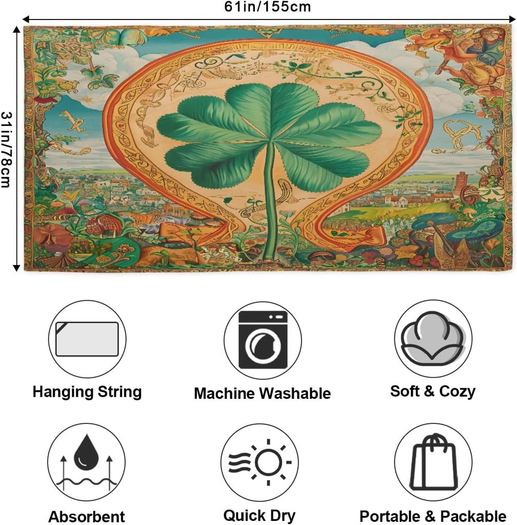 Clover Floral Vintage Colorful Beach Towel, Large Microfiber Quick Dry Lightweight Pool Bath Towels Sand Free Beach Blanket for