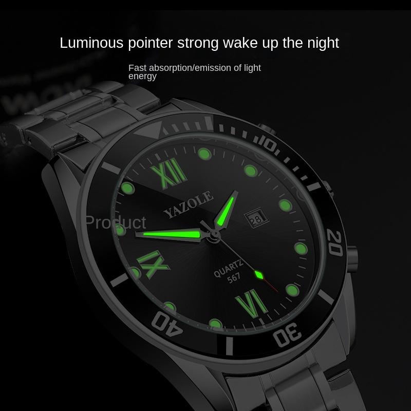 Top Brand New Luminous Steel Band Men's Watch Quartz Waterproof Calendar Men's Watch
