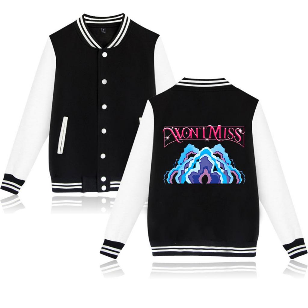 Fashionable Women's Baseball Jacket Contrast Color Cardigan Jacket