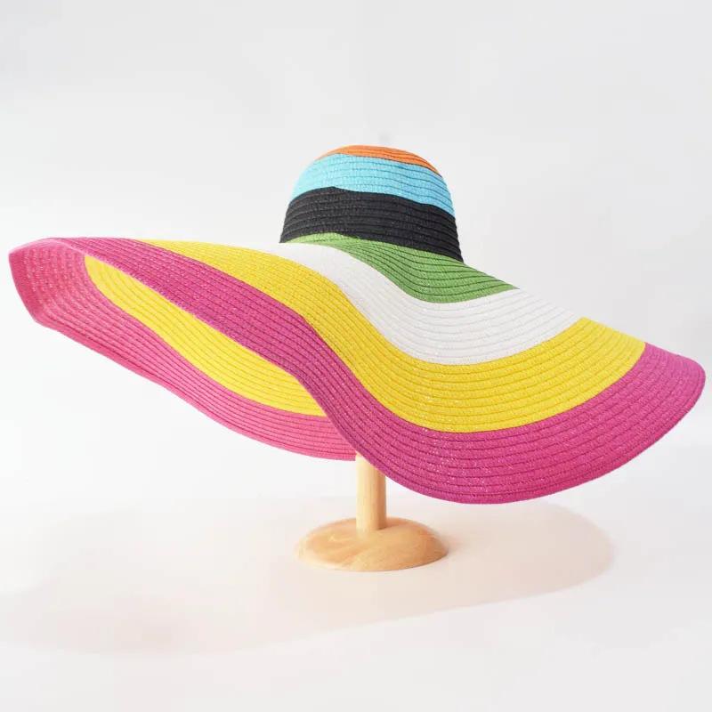 Oversize 25Cm Wide Brim Straw Hat Women'S Beach Cap Foldable Sunshade Protection Hat Ladies Sun Hats For Summer Girls