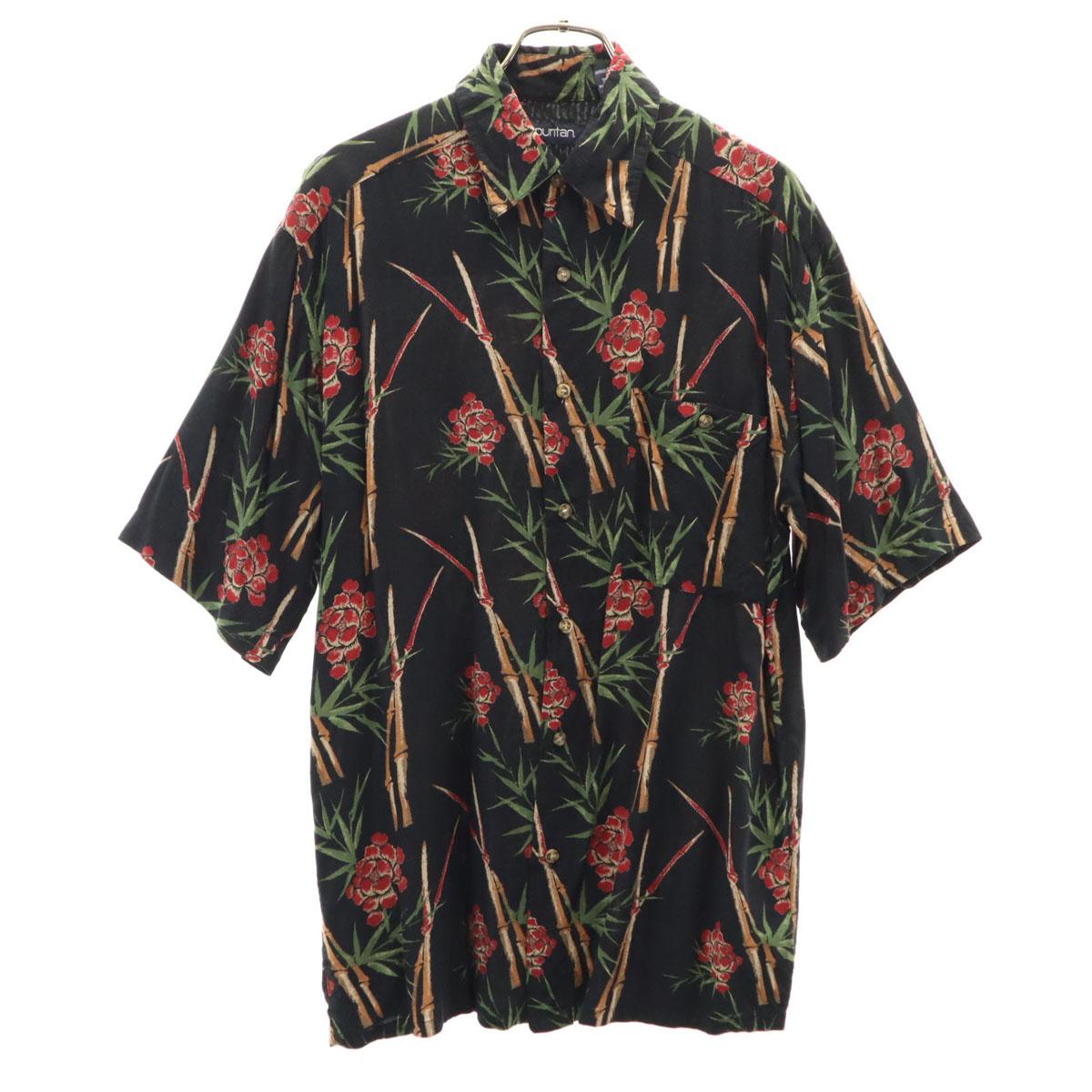 

пуританский 90-е Старый комбинезон с ручкой Короткий рукав Гавайская рубашка S черный Мужской Б/у