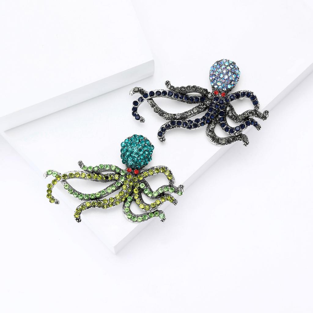 Luxury Rhinestone Octopus Brooches for Women Unisex Marine Life Pins Friend Event Party New Gifts Jewelry Decoration Accessories