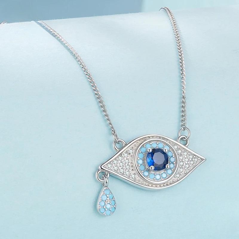 

Sterling Silver Devil s Eye Necklace Pendant Zircon Dainty Trend Adjustable Chain for Lucky Women Fine Jewelry Gift серебряный