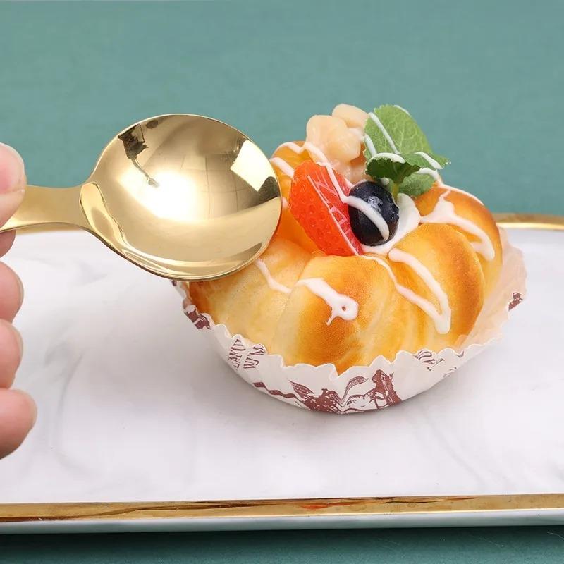 Short Handle Dessert Spoon Stainless Steel Creative Coffee Spoon Multipurpose Mini Cute Ice Cream Cake Scoop Kitchen Tableware