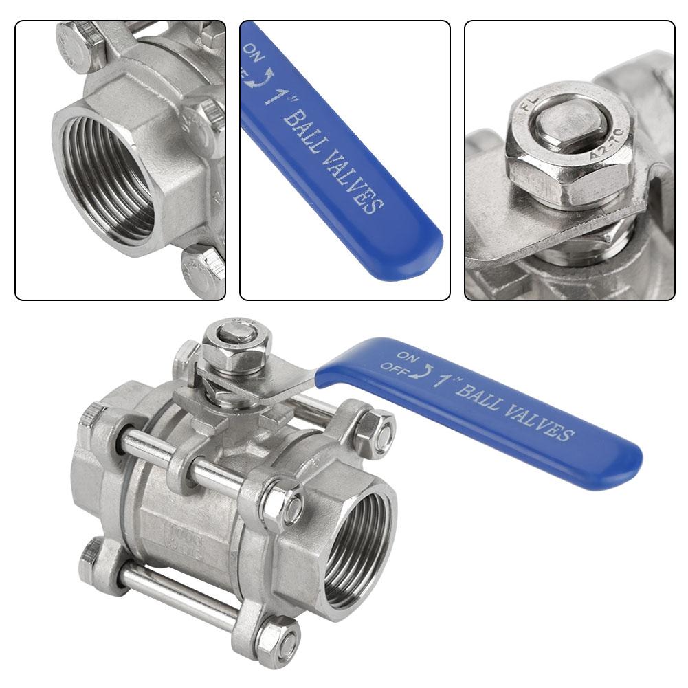 304 Stainless Steel Three Piece Full Port Female Ball Valve 1  BSPT 1000WOG