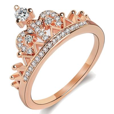 Gu Li Vintage Crystal Drill Hollow Crown Shaped Queen Style Micro Pave Crown Rings For Women Party Ring