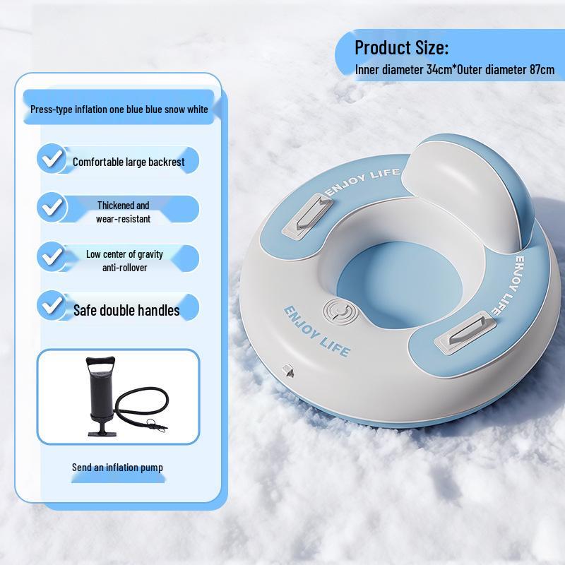 Durable Inflatable Snow Tube with Backrest & Handles - Wear-Resistant & Explosion-Proof Design