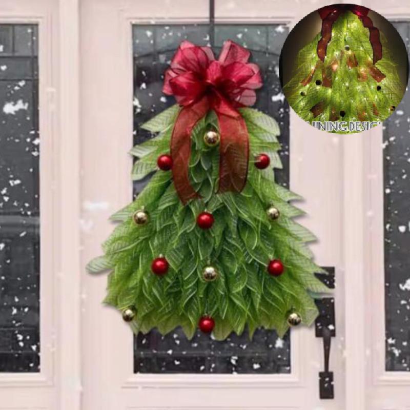Handmade Christmas Tree Wreath For Front Door Glow Light Hanging Ornament Decor