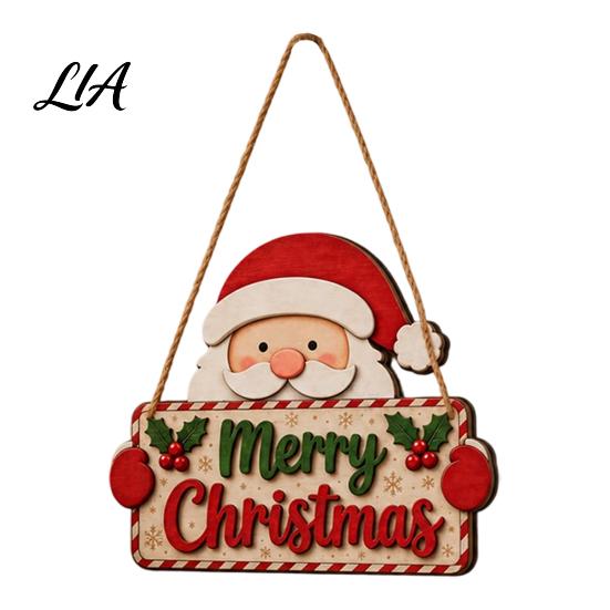 Holiday Festive Wood Pendants 2D Flat Christmas Wooden Door Hanger Sign, Santa & Snowman Welcome Party Decorations Hanging Plaque, Merry Front