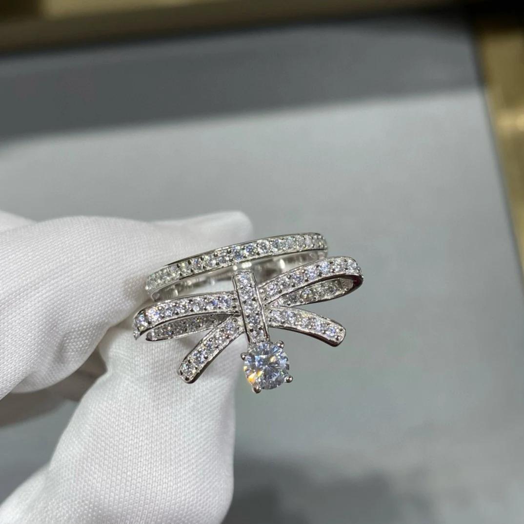 Musla Design Классические женские кольца Роскошные украшения для женщин Кольца с бриллиантами и бантом Модные кольца из чистого стерлингового серебра 925 пробы 6