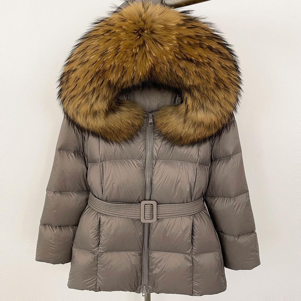 New women's winter real fox fur collar short hooded white duck down jacket women close waist and look thin