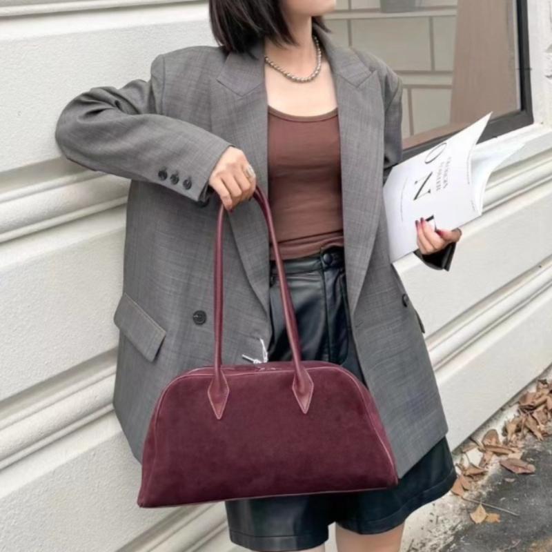 High end suede women's bag, large capacity Bost armpit bag, versatile and fashiable bowling frosted leather shoulder bag
