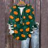 Women's V-neck Seven Quarter Sleeved Shirt Halloween Printed Top Casual Shirt