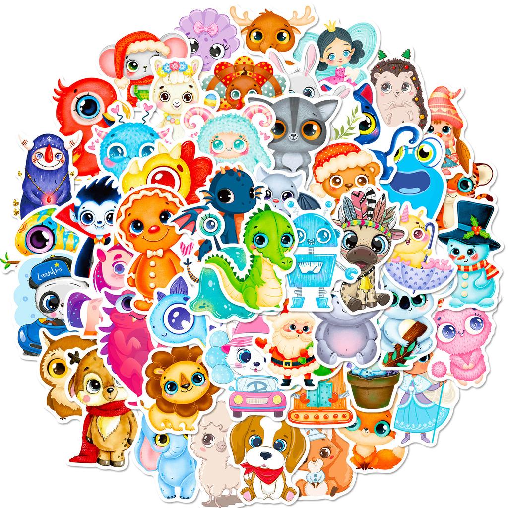 50 Large-eyed Animal Graffiti Stickers Waterproof Creative Stationery Stickers Pen Box