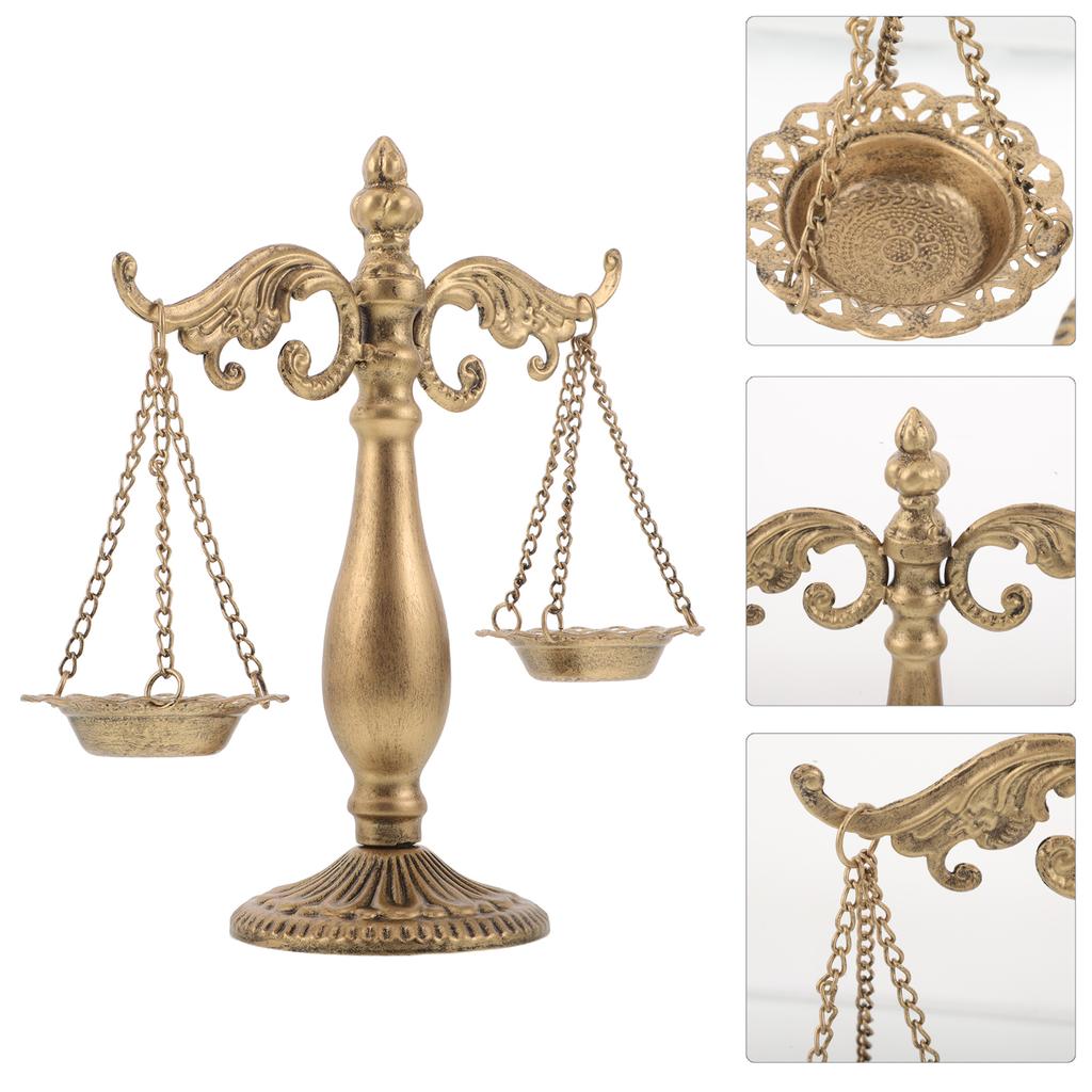 Balance Scale Libra Decor Vintage Metal Libra Jewelry Display Retro Iron Balance Justice Scale Sculpture Ornament For Office