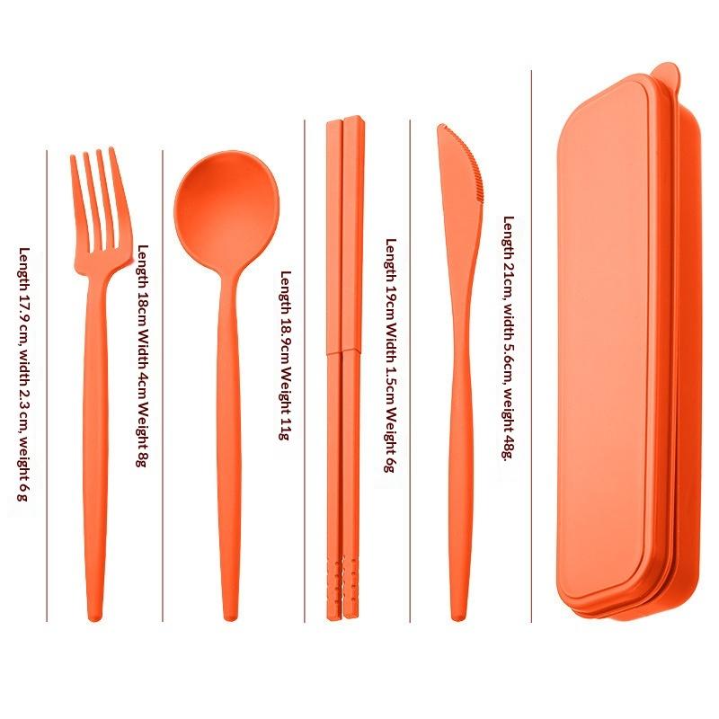 

4-Piece Portable Utensils Healthy Eco-Friendly Wheat Straw Cutlery Reusable Chopstick Fork Knife Spoon Set one size червоний