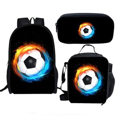 Classic Popular Funny Football 3D Printed 3pcs/Set Pupil School Bags Laptop Daypack Backpack Crossbody Lunch Bag Pencil Case