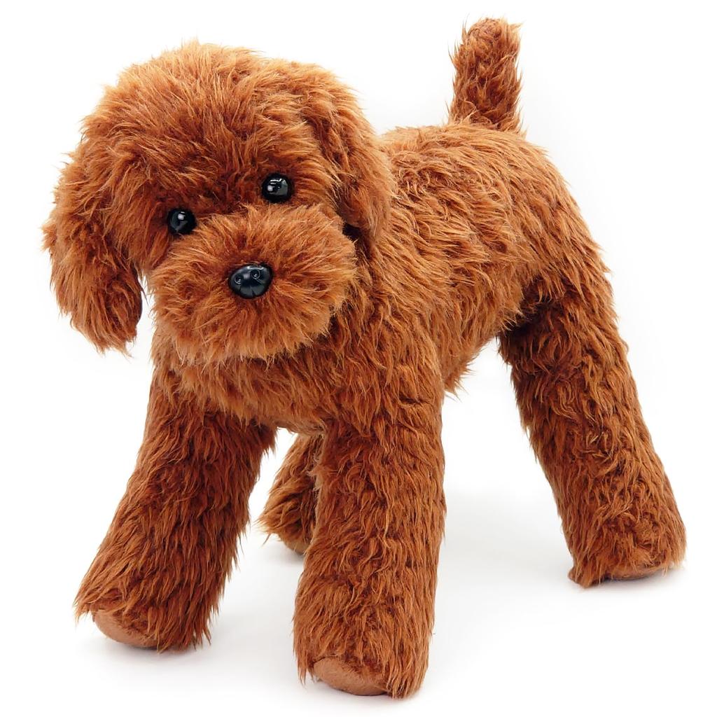 Ninian and Kino Realistic Toy Poodle Plush Dog Freely Approximately 33cm Lifelike Pet (Red) - Poseable, Long,
