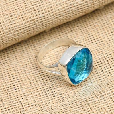 Charmanter Londoner Blautopas-Edelstein-925-Sterlingsilber-Schmuck, eleganter Ring für Frauen