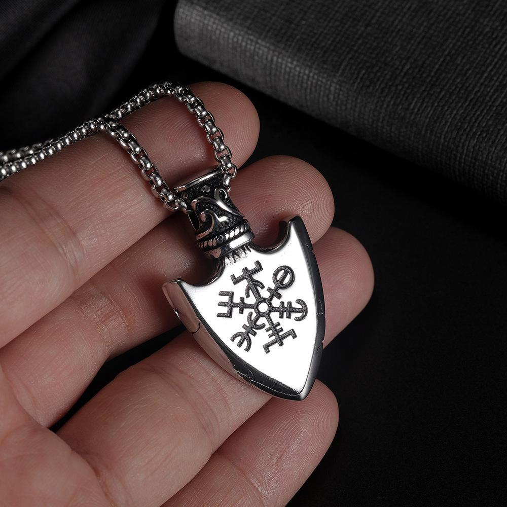 Triangle Shield Pendant Necklace For Men Women Vintage Hip Hop Punk Copper Color Viking Stainless Steel Chain Neck Accessories