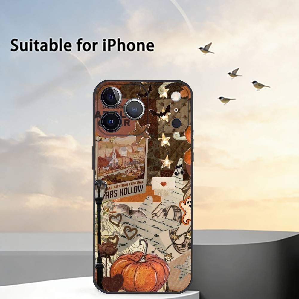 Autumn leaves P-pumpkin Phone Case For iPhone 17, 16,15,14,13,12,11 Plus,Pro Max, Others Soft Black Cover iPhone16promax