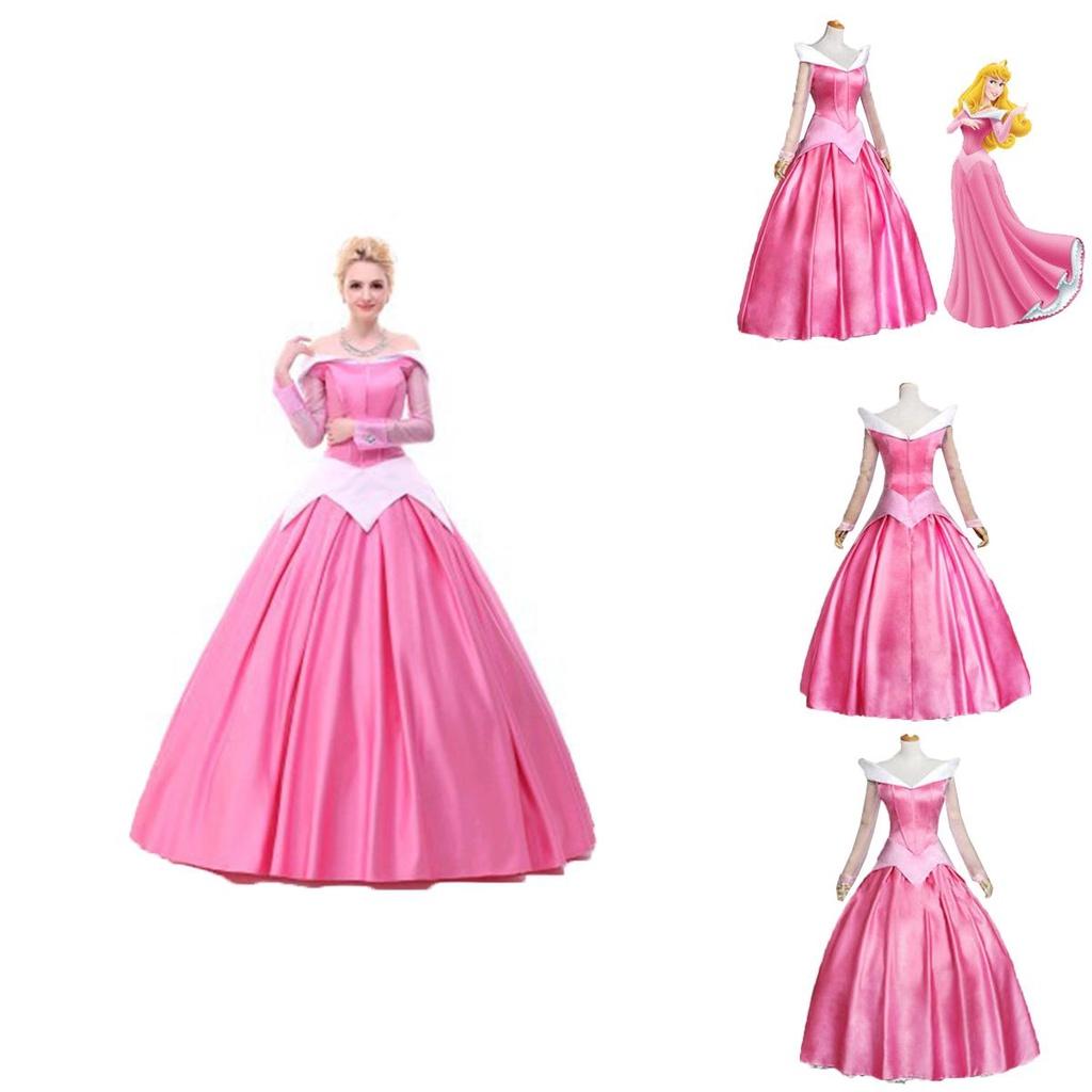 Bezauberndes rosa Dornröschen Aurora Ballkleid Kostüm für Damen mit Puffärmeln