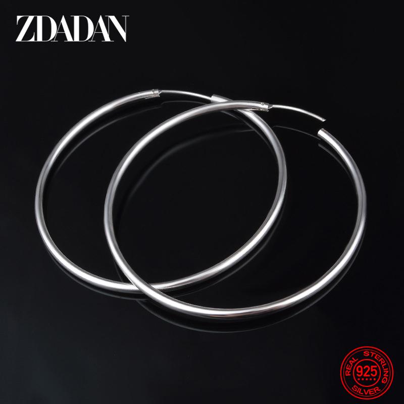 ZDADAN 925 Silver 35/50/60MM Hoop Earrings for Women Fashion Jewelry Gift