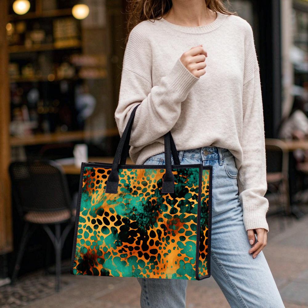 Vintage Animal Print Tote Bag Large Capacity Women Casual Daily Shoulder Handbag for Work Shopping