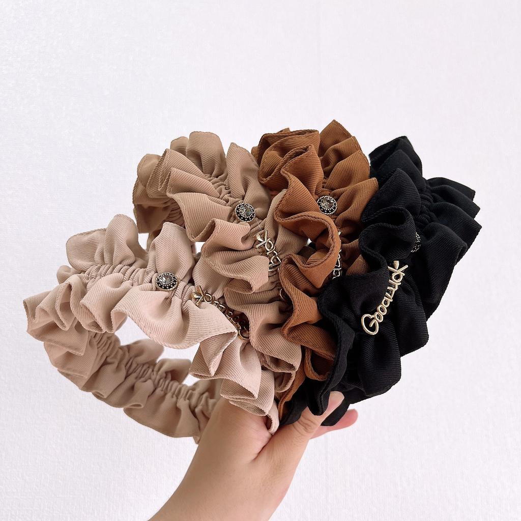 PROLY New Fashion Autumn WInter Headwear Solid Color Big Bowknot Turban Casual Pleated Hairband For Adult Hair Accessories