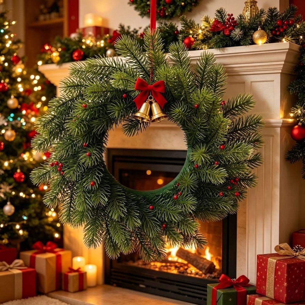 Evergreen Artificial Pine Garland Snowy Frosted Pine Berry Wreath Christmas Tree Decor Festival