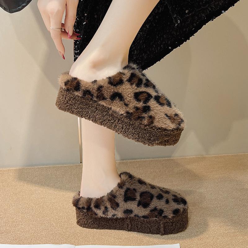 Women's Baotou Lightweight and Comfortable a Footstirrup Heightening Winter Warm Cold Padded Non-slip Wear-resistant Leisure Cotton Slippers