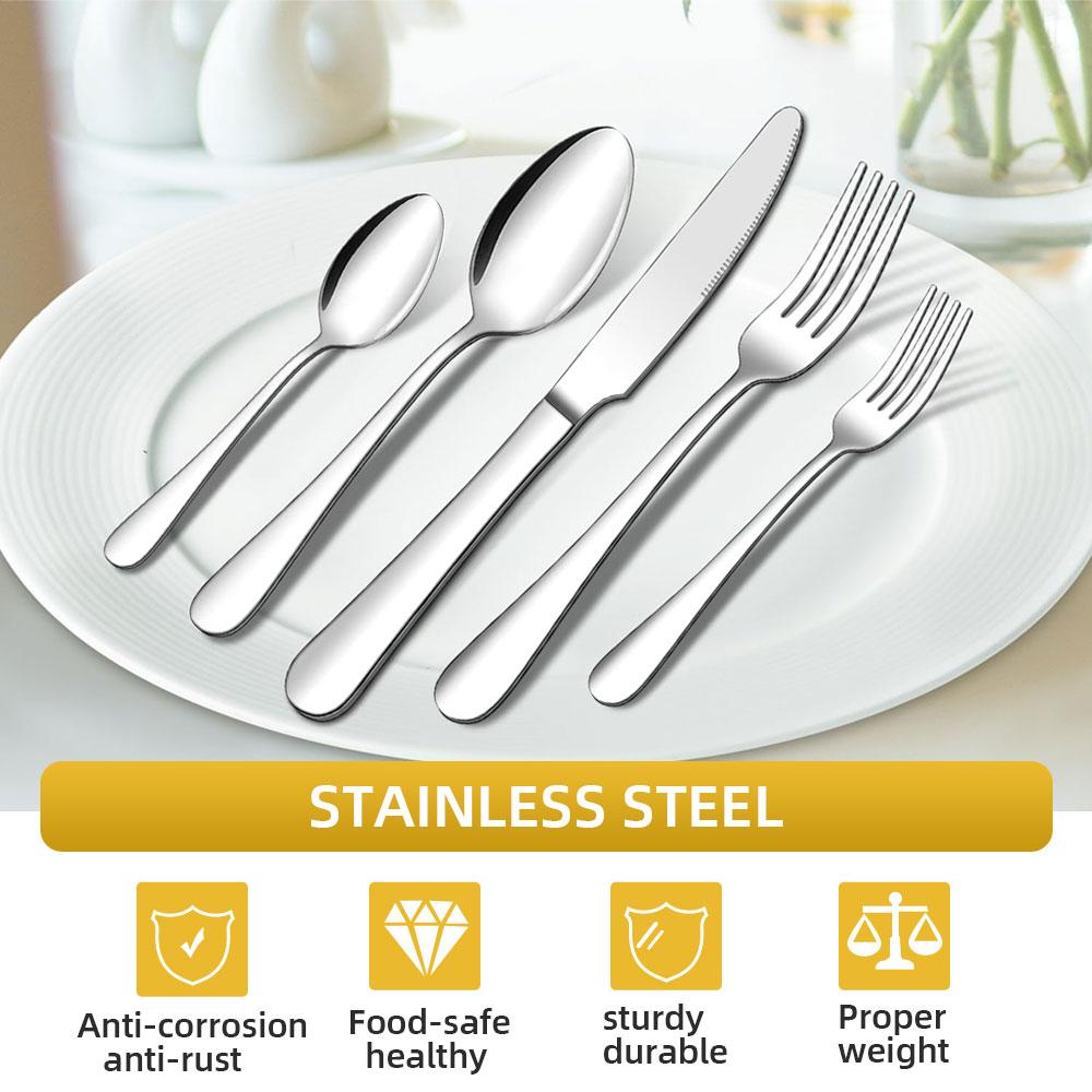 60Pcs Dinnerware Set Cutlery Set Stainless Steel Flatware Cake Fruit Fork Tea Spoon Kitchen Knife Fork Spoon Tableware Set