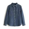 Vintage Hong Kong Style Blue Denim Shirt Women's Spring and Autumn Layering French Top