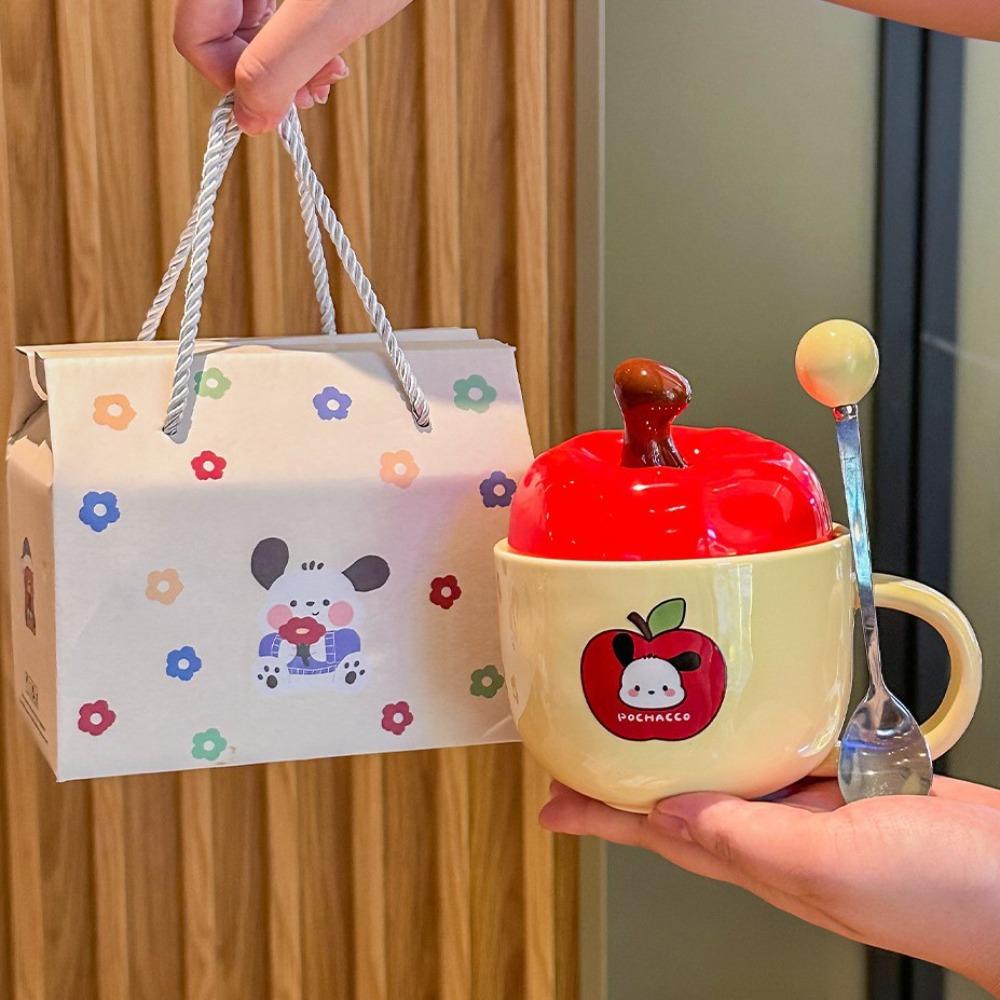 Cute Apple High-value Cup Ceramic Mug with Lid Spoon Couple Home Coffee Cup Girl Birthday Gift