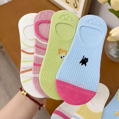 Women's Summer Thin Cartoon Cute Color Collision Silicone Non Slip Non Drop Heel Socks