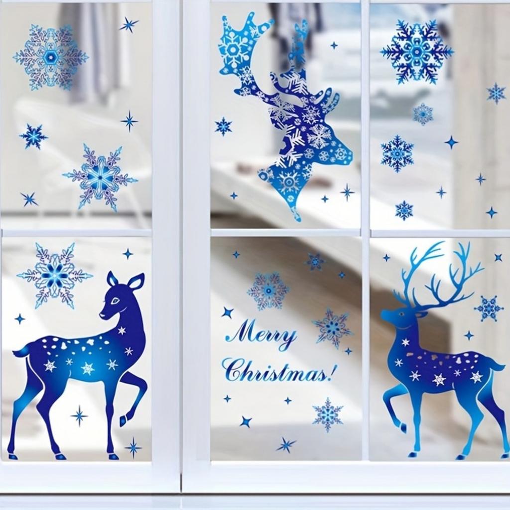 071 Christmas Window Clings, Blue Gradient Snowflake and Static Stickers for Glass, Holiday Decor