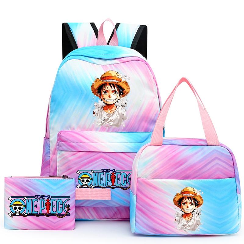 3Pcs/set Anime One Piece Backpack for Girls Boys Back To Schoolbag with Lunch Bag Student Bookbag Men Women Travel Bag Mochil