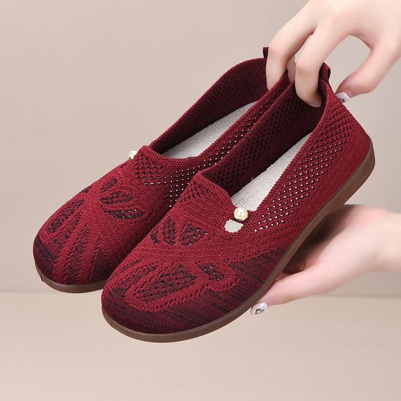 Casual Ballet Flats for Women Anti-Slip Office Work Lightweight Round Toe Walking Shoes Breathable Loafers Women's Slip On Knitted Dress Shoes